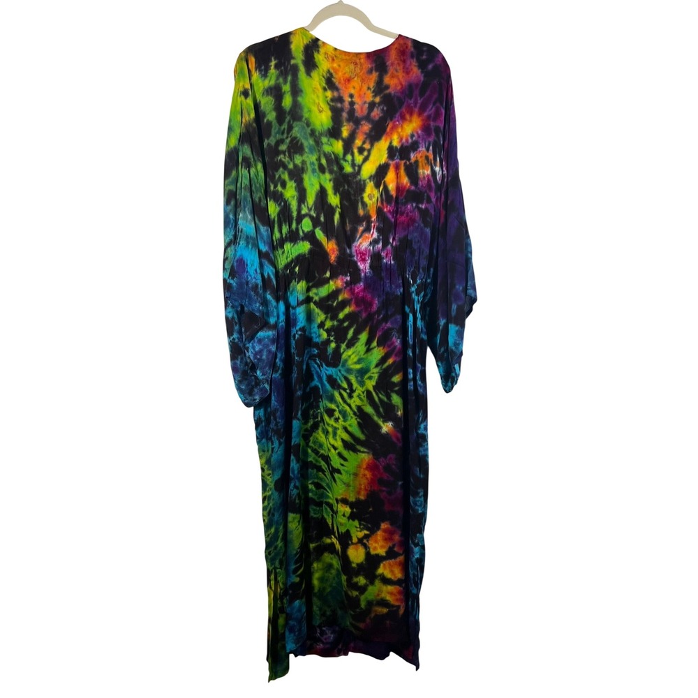 Dharma Trading Co Tie Dye Maxi Dress Kaftan 2XL Rayon Boho Festival Multicolor - Picture 2 of 9